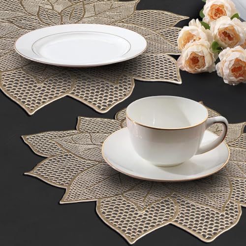 Image of Dakshya Industries Pack of 2 PVC Waterproof Table Placemats - Heat Resistant, Non-Slip Dining Table Mats (Gold)