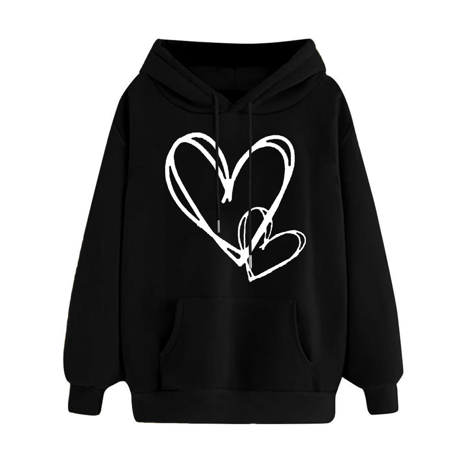 DOLKFUSweatshirts for Women Long Sleeve Comfy Heart Graphic Print Hoodies  Sweatshirt Loose Casual Hooded Tops with Pocket