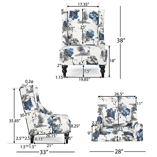 Sillón Alto Tapizado Blanco y Azul Floral miniatura 4
