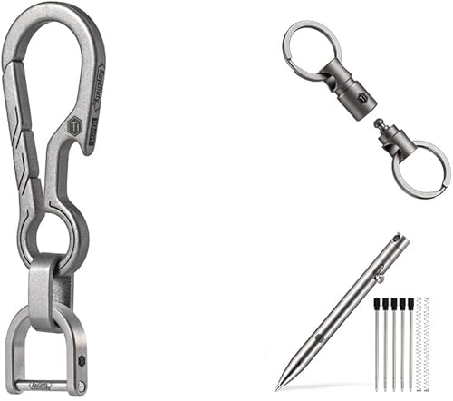 Miniatura 1 de KeyUnity KM15SW Titanium EDC Bottle Opener Keychain Clip with D Ring, KP00 Bolt Action Writing Tool &amp; KA24 Swivel Ring Bundle