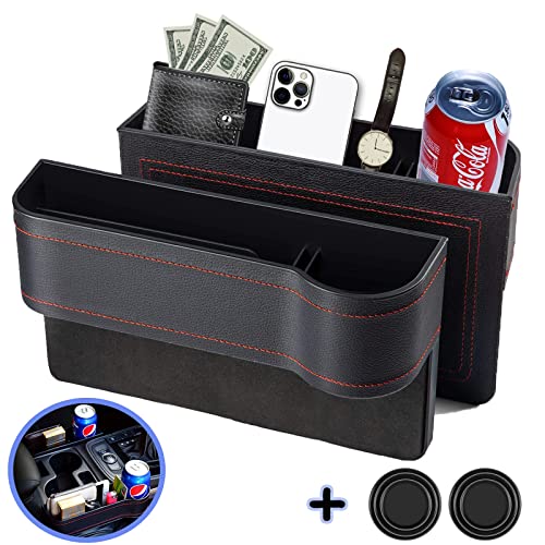 Car seat gap filler,2 Pack Car Seat Organizer front Seat, Stable Multifunctional front Car Seat Organizer,Car Seat Organizer with PU Leather and Cup Holder,Car Console Organizer for Cellphones