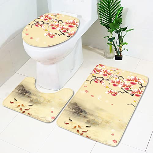 Badematten Set 3 teilig,Toilettenmatte Set,3er Badgarnitur Badezimmer Matte Set Dusch Bade Matte Vorleger Teppich 3D…