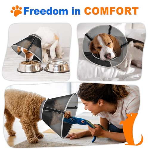 Image of Breathable Mesh Dog Cone Collar for Surgery, Soft Elizabethan Recovery Alternative to Stop Licking,Pet Neck Collar for Large Medium Small Breeds, XS