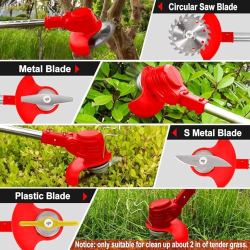 Image of Grass Cutter Machine for Garden, 48V Cordless Machine with 2 Batteries Electric Lawn Trimmer with Wheels, Saw Blades, 4 Metal Blades, Nylon Blades, Safety Glasses & Gloves
