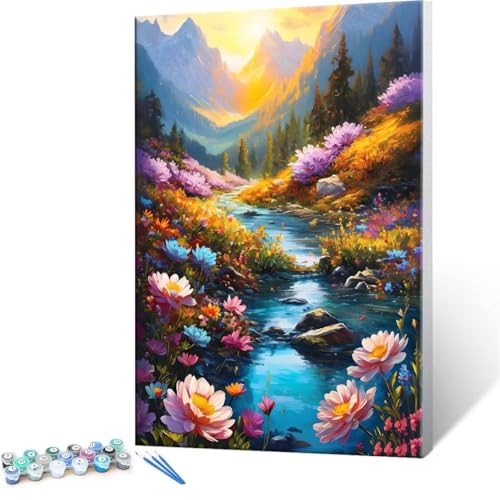 数字油絵 数字塗り絵 デジタル油絵 風景 花卉 数字キットでペイントブラシとアクリル絵の具が入, 大人の子供のためのギフト Paint by Numbers 手塗り DIY 数字によるアクリル 水彩絵画インテリア リビング装飾 60x80cm (フレームレ