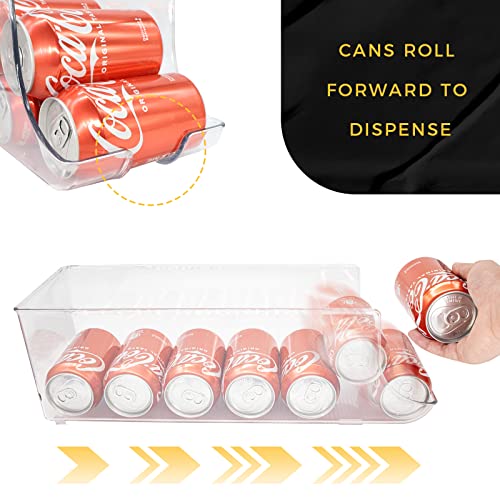 Scavata 2 Pack Soda Can Organizer For Refrigerator, Stackable Canned Food Pop Cans Container Can Holder Dispenser With Lid For Fridge Pantry Rack Freezer, Clear Plastic Storage Bins-Holds 12 Cans Each #TOP2