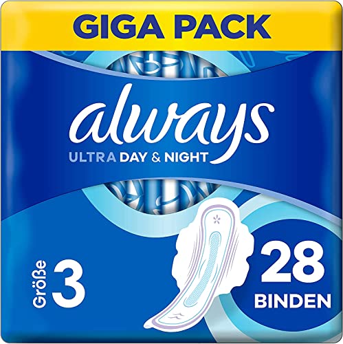 Always Ultra Binden Damen Gr. 3, Day & Night (28 Damenbinden mit Flügeln) Giga Pack, dünn und super saugfähig, geruchsneutralisierend und Auslaufschutz Always Ultra Binden Damen Gr. 3, Day & Night (28 Damenbinden mit Flügeln) Giga Pack, dünn und super saugfähig, geruchsneutralisierend und Auslaufschutz
