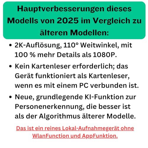HiKam 2K Kamera Ultra HD, Klein Kamera Innen, 110° Weitwinkel, mit Bewegungsmelder, microSD-Karte Steckplatz