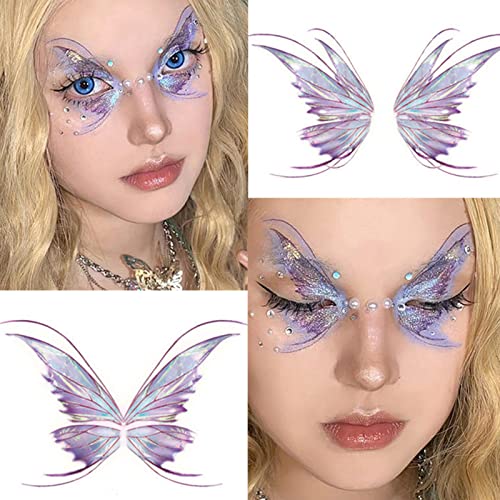 Glitter Butterfly Temporary Tattoos Stickers For Girls, Waterproof Body Stickers Fairy Wings Flowers Waterproof Fake Tattoo Decorations For Kids Women Face Makeup Birthday Party Favors Goodie #TOP2