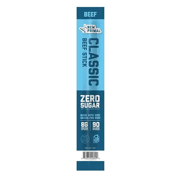 The New Primal Classic Beef Meat Stick, Whole30 Approved, Paleo, Keto, Pantry Staple, Certified Gluten Free, Low Carb, High Protein Snack, Sugar Free, Grass-fed Beef, 1 Oz, 1 Ounce (Pack of 1) 1