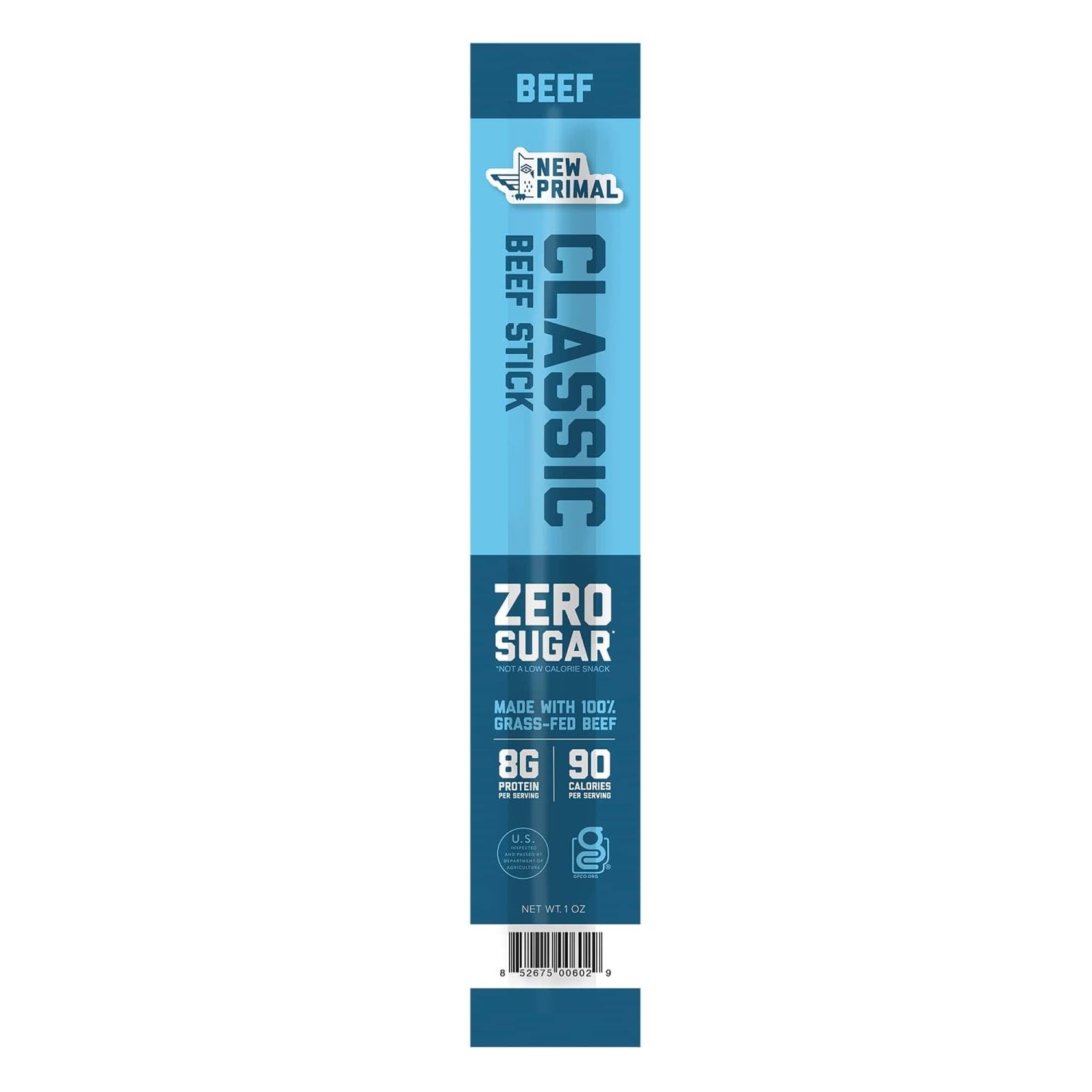 The New Primal Classic Beef Meat Stick, Whole30 Approved, Paleo, Keto, Pantry Staple, Certified Gluten Free, Low Carb, High Protein Snack, Sugar Free, Grass-fed Beef, 1 Oz, 1 Ounce (Pack of 1)