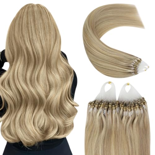 Image of YoungSee Micro Beads Hair Extensions Blonde Microlink Hair Extensions Highlight Blonde with Golden Blond Bead Extension Human Hair for Long Hair 24Inch 57g 50s Natural Hair Extension