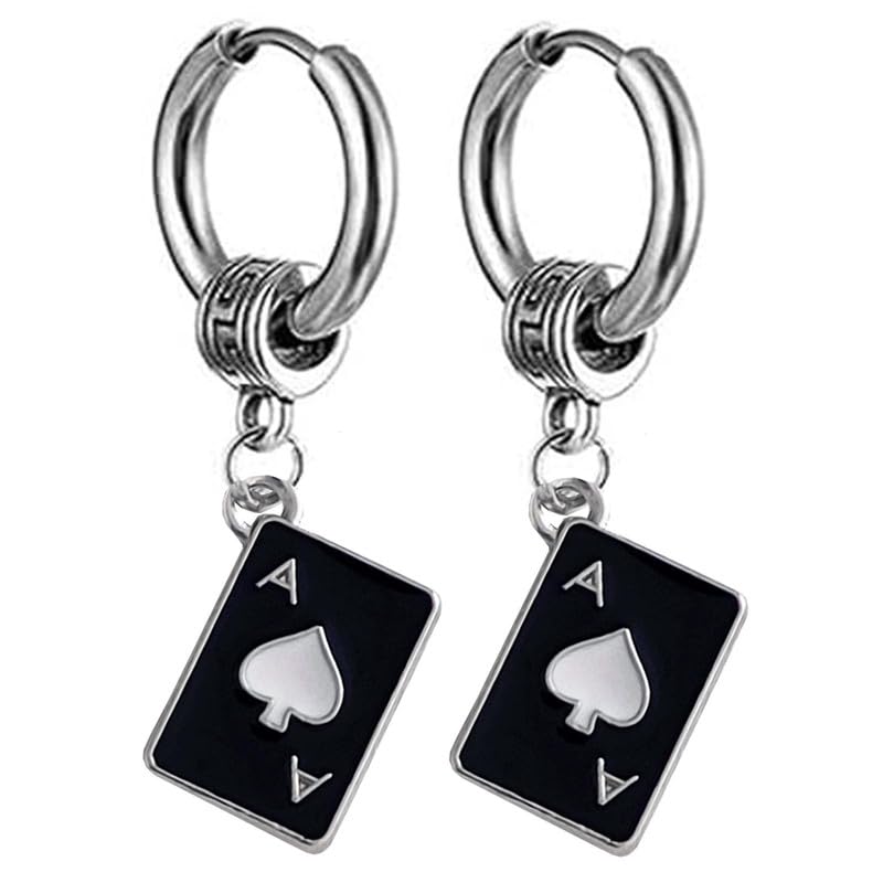 M Men Style Ace of Spades Playing Card Dangle Hoop Punk Titanium Steel Piercing Jewelry Black Stainless Steel Hoop Earrings For Men And Women (B0CT2HN2PJ) Amazon Price History, Amazon Price Tracker