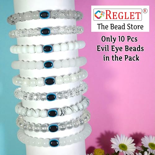 Image of 15 Pcs Evil Eye Beads + 250 Pcs White Glass Beads for Jewellery Making Kit - Glass Beads for Bracelet Making Kit - Bead Craft - 8mm