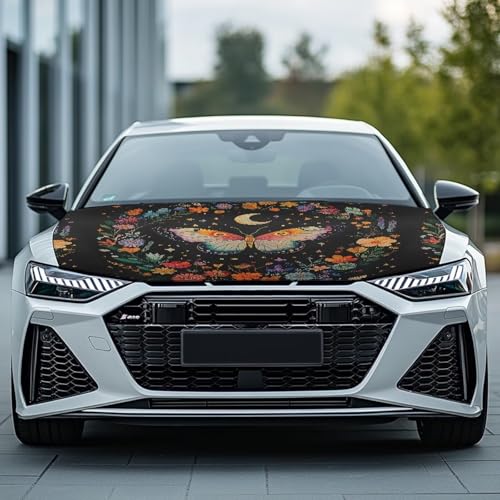 Image of Butterfly Print Snowproof Universal Car Hood Cover, Suitable for Most Cars, Trucks, Pickup, Sports Cars; Full Hood Coverage; Waterproof; Universal Fit