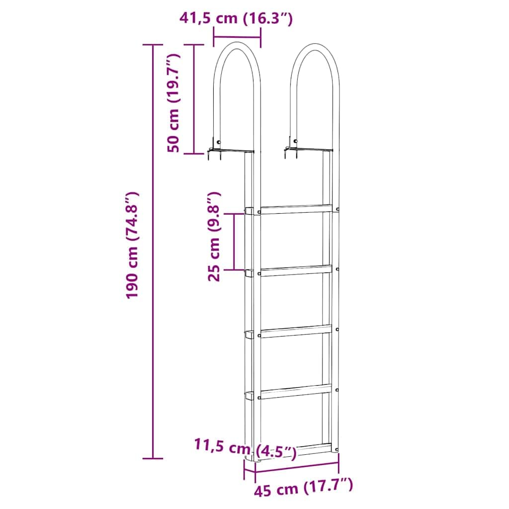 vidaXL Drabinka dokowa 5-stopniowa Srebrny 45 ×11,5 ×190 cm Aluminium