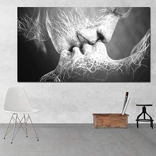 BAYUE Pintura al óleo abstracta sin marco Love Kiss Wall Art Canvas Prints Pictures for Living Room Modern Pictures Home Decoration (Color : Love kiss, Size (Inch) : 70x140cm)