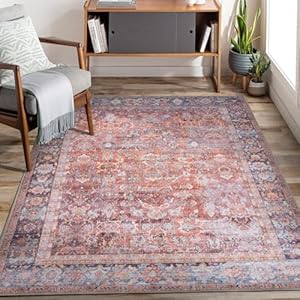 Adiva Rugs Machine Washable 5×7 Area Rug with Non Slip Backing for Living Room, Bedroom, Bathroom, Kitchen, Printed Vintage Home Decor, Floor Decoration Carpet Mat (Terra, 5′ x 7′)