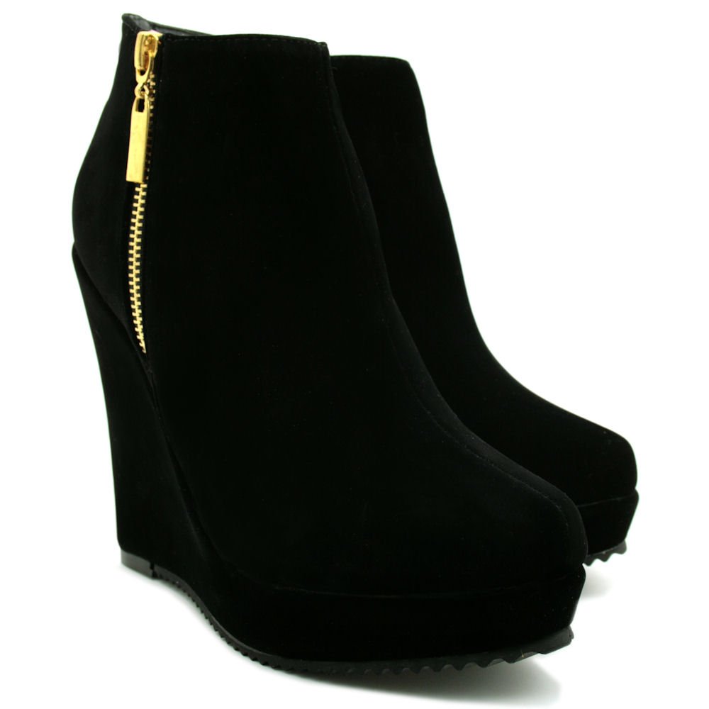 Spy Love Buy Wedge Heel Suede Style Zip Platform Ankle Boots Shoes 'Ana'