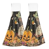 Photo Gallery syxiop asciugamani per le mani con motivo di zucca di halloween, strega, con gancio, per bagno, piatti, colore bianco, confezione da 2 Photo Gallery syxiop asciugamani per le mani con motivo di zucca di halloween, strega, con gancio, per bagno, piatti, colore bianco, confezione da 2
