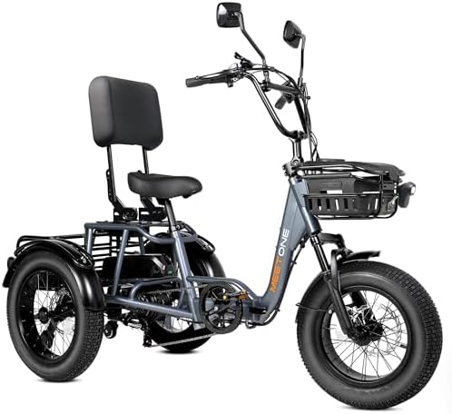 Meetone Breeze Folding Electric Tricycle for Adults, 1000W Electric Trike, 20MPH 100Miles 3 Wheel Electric Bike, Reverse Gear, Rear Differential, 450lbs Load,F&R Baskets,4