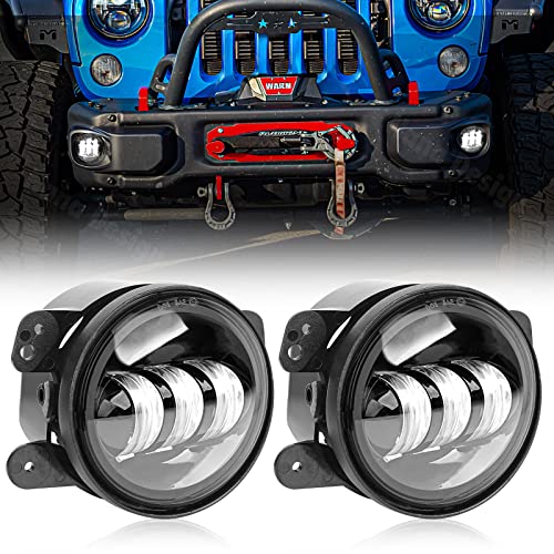 Image of 4Inch LED Fog Lights for 2007-2018 Jeep Wrangler JK JKU 2018-2024 JLU Front Bumper White Round Fog Light, 30W LED Off Road Lights for Driving, 4 inch Fog Lamps, Accessories for Jeep Wrangler 2PCS