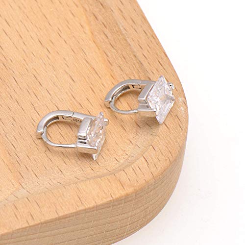 925 Sterling Silver Cubic Zirconia Princess Cut Huggie Earrings Studs #TOP2