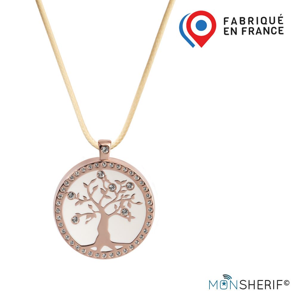 Bouton d'alerte MONSHERIF + Pendentif Arbre de Vie doré rosé : L’élégance et la Technologie réunies dans Un Bijou connecté Discret