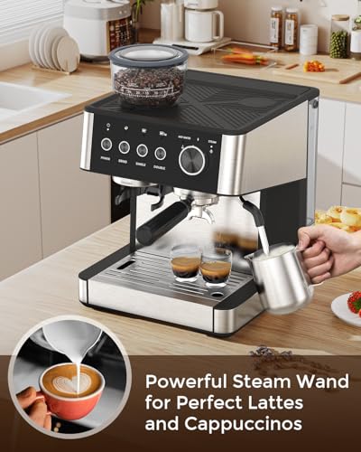 Image of (2026 Upgrade) Espresso Machine with Grinder, Expresso Coffee Machines with Built-in Anti-Clog Coffee Grinder /Milk Steam Wand /Frother, Expresso Machines for Home Perfect Cappuccino & Latte-Gloss Black