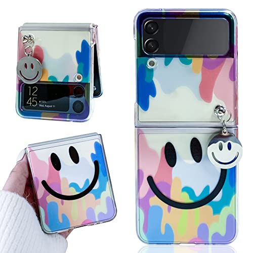 für Samsung Galaxy Z Flip 3 Hülle, Niedliche Aquarell Lächeln Hülle Z Flip 3, Mode Damen Mädchen Clear für Samsung Z Flip 3 Hülle Hart PC Kratzfeste Schutzhülle Kompatibel mit Samsung Z Flip 3 5G Cover