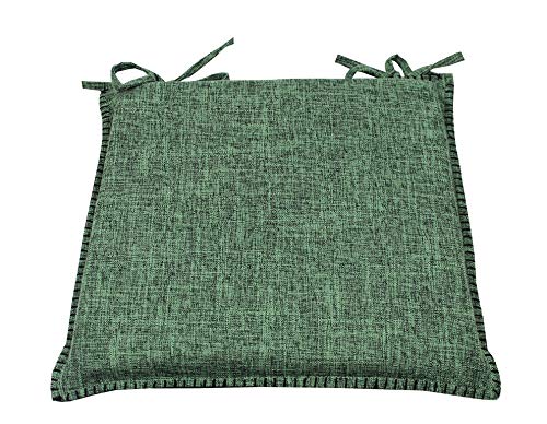 CnA Stores - Set of 4 Woven Crosshatch Kitchen Dining Garden Chair Cushion Seat Pads With Ties Zipped Removable Covers (Green Crosshatch)