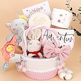 Baby Girl Gifts Basket,Baby Shower Gifts for Girls,New Born Baby Girls Gift,Baby Girl Gift Basket,Gender Reveal Gifts,Unique Baby Gift Essential Stuff,Rattle Swaddle Blanket Baby Girl Gifts