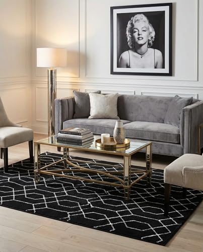 Rugs.com Glam Collection Rug – 5x7 Black and Silver Medium-Pile Rug Perfect for Living Rooms, Large Dining Rooms, Open Floorplans