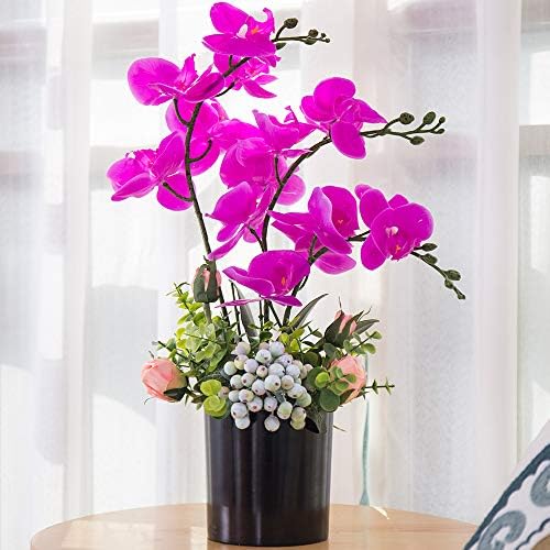 YUYAO Large Artificial Orchid Flowers Bonsai with Vase Real Touch Fake Flowers, Phalaenopsis Potted Arrangement for Home Office Table Party Decoration (Black, 2)