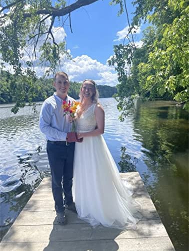 Brautkleider für Braut, Illusorische Spitze, Bohemia, V-Ausschnitt, Tüll, A-Linie, Strandkleid, Hochzeitskleider – Bild 8