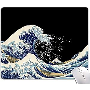 Mouse Pad, Japanese Sea Wave Design Mouse Pad, Washable Square Cloth Mousepad for Gaming Office Laptop, Non-Slip Rubber Computer Mouse Pads for Wireless Mouse, Cool Mouse Pads for Desk