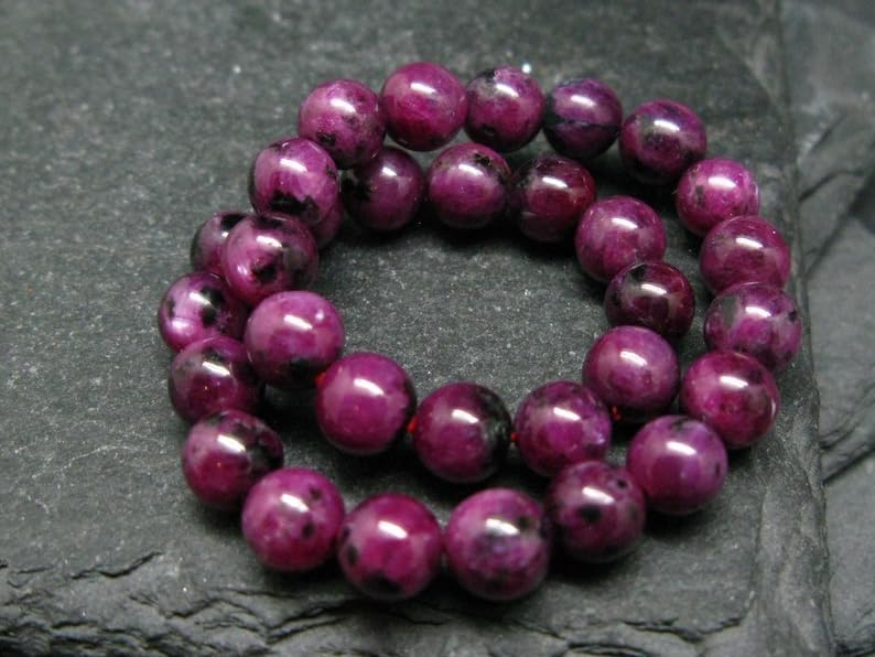 LKBEADS Natural Ruby 6mm rondelle smooth 7inch Semi-Precious Gemstones Beaded Bracelets for Men Women Healing Crystal Stretch Beaded Bracelet Unisex