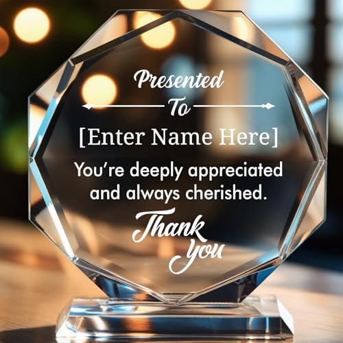 Image of Personalized Crystal Trophy Award - Custom Awards and Trophies for Employees, Coworkers, Boss - Retirement, Farewell, Appreciation, Recognition Gifts - Custom Plaques