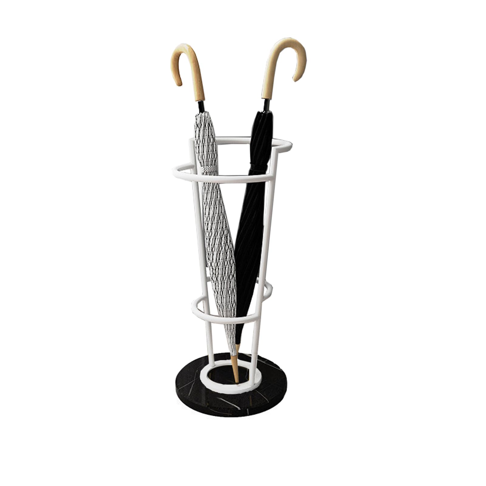 FCXWEVR Metal Umbrella Holder Stand with Marble Base for Entryway Free Standing Rack for Umbrella and Walking Sticks (White+Black)