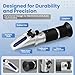 4-in-1 Refractometer for Ethylene & Propylene Glycol Antifreeze, DEF, Battery Acid & Windshield Fluid – Accurate ATC Tester with °C Scale for Coolant Freezing Point & SRFI, Automotive & Industrial Use