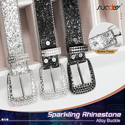 Suosdey Skull Rhinestone Belt For Men Women Sparkly Bling Diamond Sequin Studded Belt Western Cowgirl Cowboy Belt, Silver #TOP4