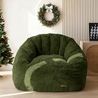 MAXYOYO Giant Bean Bag Chair, Oversized Bean Bag Couch for Adults and Kids, Faux Fur Shell-Shaped Large Chair with Filler, Stuffed Big Accent Sofa Floor Sofa for Gaming, Reading, Green
