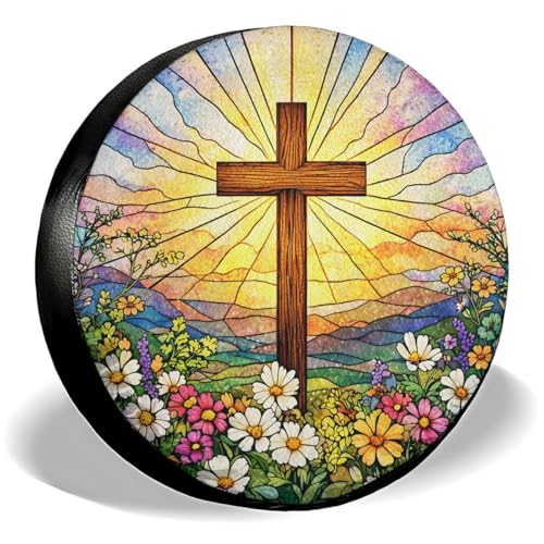 Image of GENANY Christian Father's Day PVC Spare Tire Cover for RV Trailer, Waterproof, No Camera Hole, Size 17 Fits 31-33 Inch