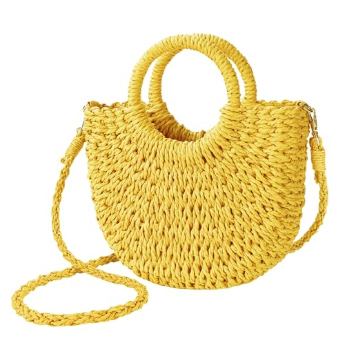 Image of Womens Straw Beach Bag Woven Crossbody Shoulder Bags Top Handle Satchel Handbag Purse for Summer