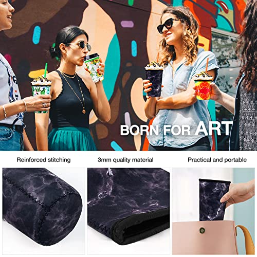 Iced Coffee Cup Sleeve for Large Sized Cups, Reusable Neoprene Iced Coffee Cup Holder for Hot Cold Drinks, Compatible with Starbucks, Dunkin Donuts, and More (Black Marble) - Thumbnail 5