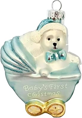 Baby in A Stroller Babyâ€™s First Christmas Glass Tree Ornament Blue