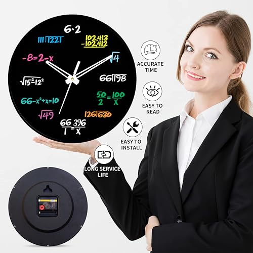Image of SANDROSE Mathematics 10 inch Designer Plastic Analog Wall Clock Home for Living Room Kitchen Bedroom Office Classroom Kids Room, Black