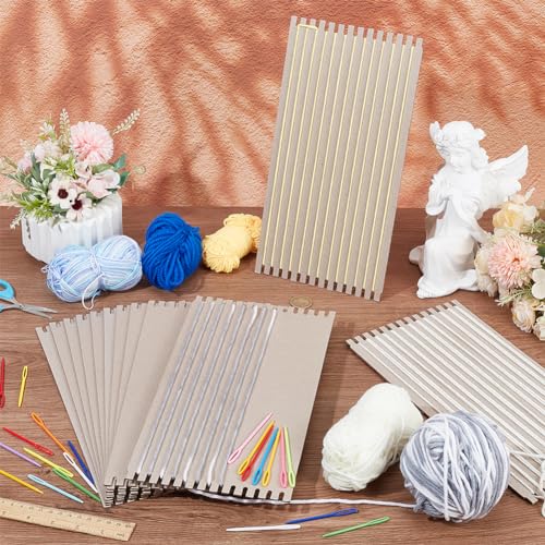 FINGERINSPIRE 36Pcs Cardboard Weaving Looms Kit Include 12pcs Wide Notch Weaving Looms 24pcs Large Eye Plastic Sewing Needles for Beginner Knitting Sewing Crochet Basket Jewelry Arts Crafts(33x16.5cm) - Image 4