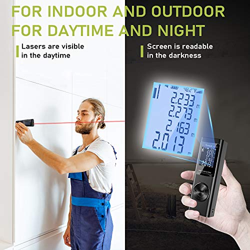 Laser Measure 196 Ft - Tavool Laser Tape Measure Mini Digital Laser Measurement Tool Distance Meter Laser Measuring M/In/Ft Backlit LCD Angle Sensor USB Rechargeable Mute Measure Distance Area Volume