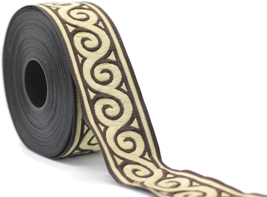 11 Yard Spool 1.37" Wide Brown and Gold Elegance Woven Border Jacquard Ribbon Embroidered Sewing Trim Banding Tape 35061